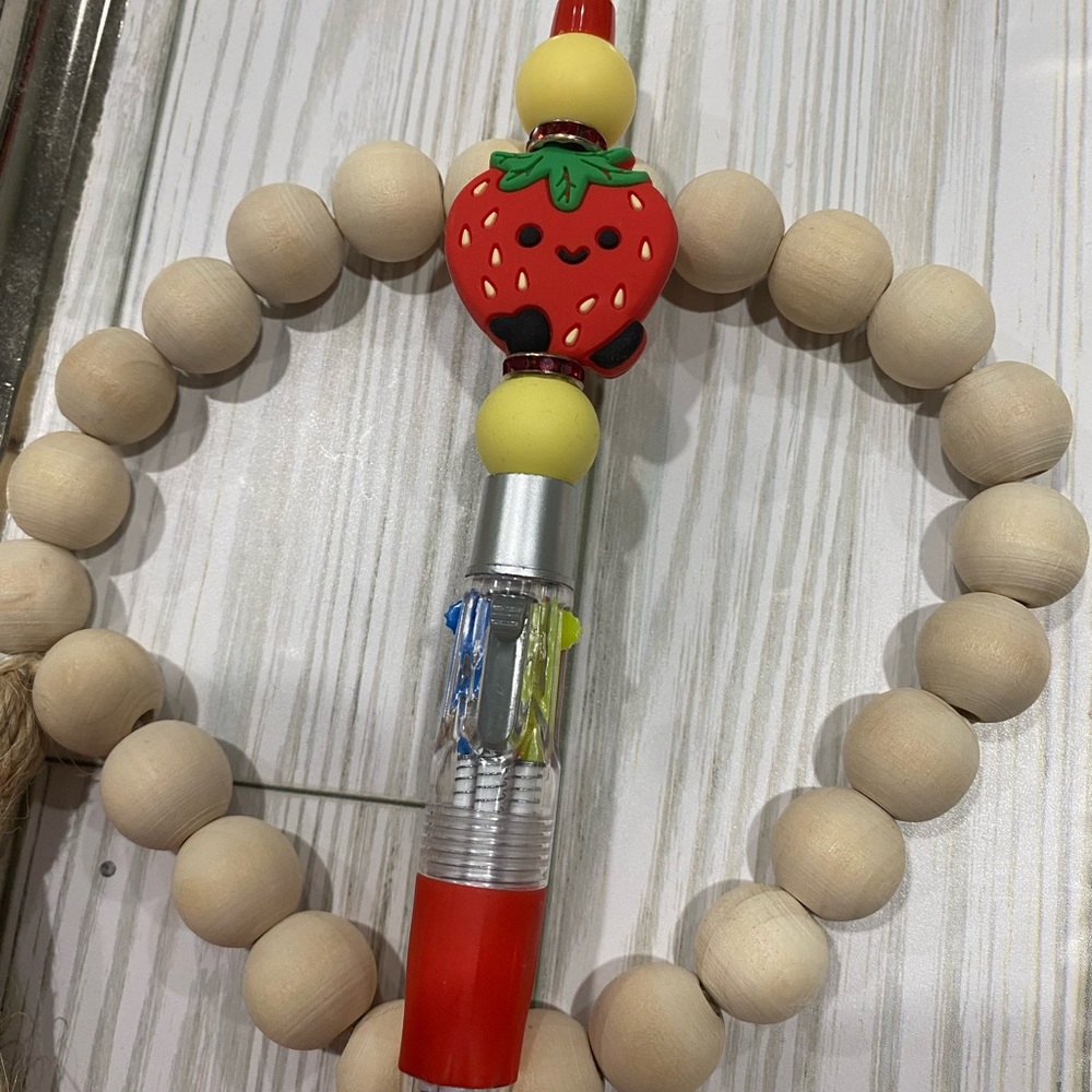 Strawberry Beaded Pen with Red and Yellow Accents